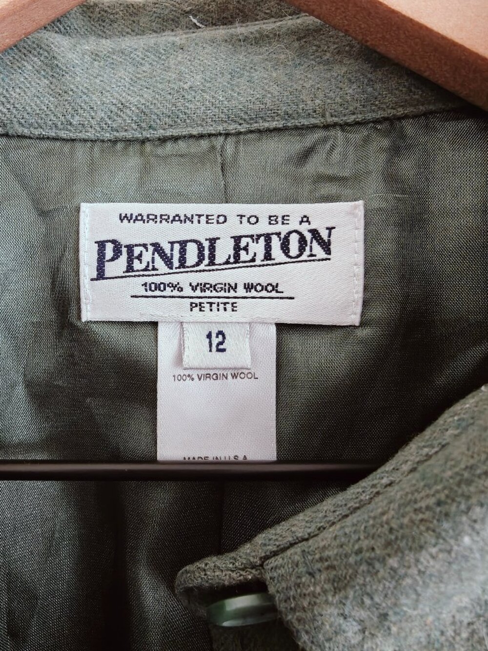 Pendleton 100% Virgin Wool Sage Green Tailored Jacket Petite 12 Made USA - Picture 6 of 9